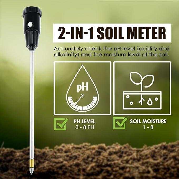 2-in-1 Digital Soil pH & Moisture Meter - 295mm Long Electrode, Test Kit for Indoor & Outdoor Plants, Garden, Lawn, Farm