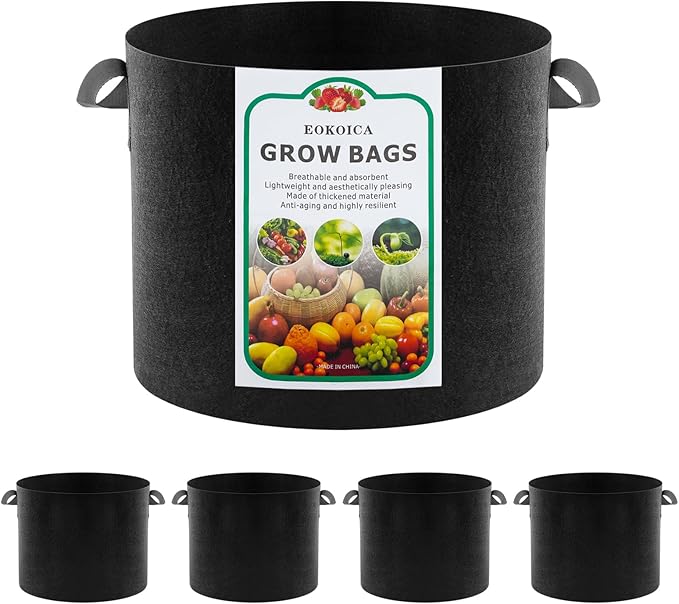 5-Pack 10 Gallon Grow Bags, Thickened Aeration Fabric Pots with Handles, Heavy Duty Plant Bags for Vegetables, Tomatoes, Potatoes, Fruits & Flowers, Reusable Garden Pots for Plants