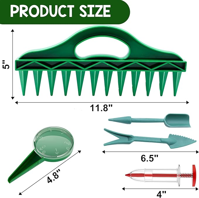 7 Pcs Seed Spreader Set, 2025 Upgraded Mini Seed Dispenser, Garden Seed Planter Tool, Hand Held Seed Spreader for Manual Gardening with 12-Hole Dibber, Multifunctional Spacer Gardening Tools