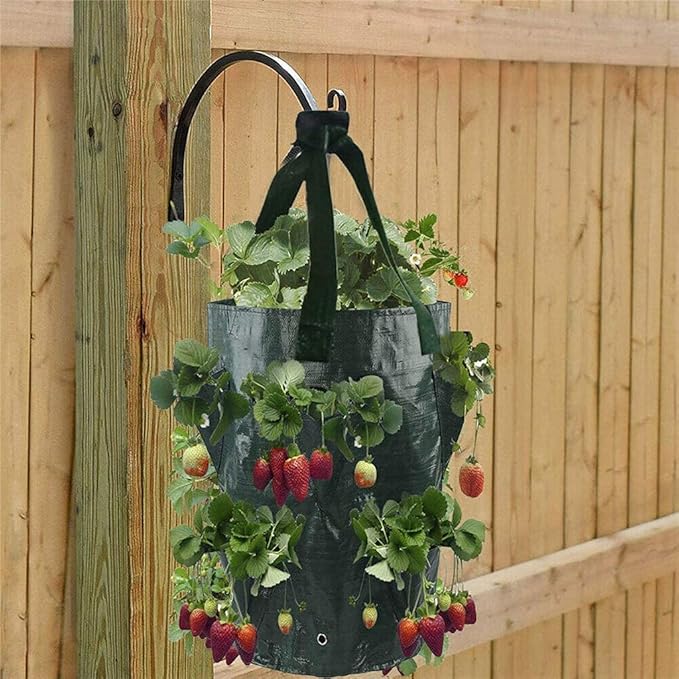 3 pcs Hanging Planter Bag with Handles, Plastic Hanging Strawberry Planting Containers Strawberry Grow Bags Foldable Durable Growing Bags Grow Planter for Growing Vegetables Flowers Herb Plant