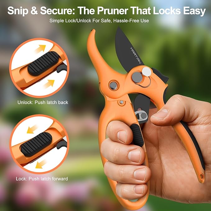 8” Detachable Blade Pruning Shears – Heavy‑Duty Japanese SK5 High Carbon Steel, Self‑Locking Safety, Ergonomic Non‑Slip Grip for Pruning, Tree Trimming, Shrubs, Wood Cutting