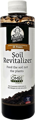 Farmer’s Secret Soil Revitalizer (8oz) - Organic (OMRI Listed) Dirt Health Booster - Liquid Compost Soil Amendment - Activated Humic Acid - Great for Fall/Spring Application