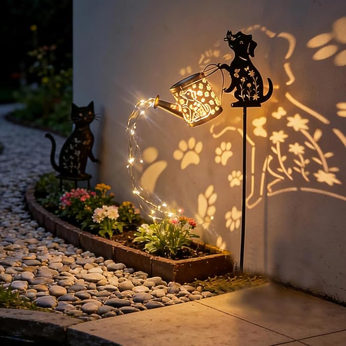 Outdoor Solar Dog Garden Decorative,Solar Watering Can with Light, Featuring Metal Dog Statue Silhouette Stake, Day Gift for Women, for Outside Landscapes,Lawn, Path Decoration