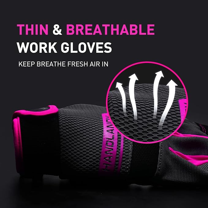 Work Gloves Women,Utility Gardening Gloves Touch Screen,Thin Mechanic Working Gloves Pink,Comfortable,Flexible,Fit