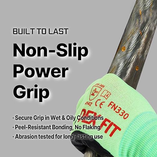 DEX FIT Nitrile Work Gloves FN330, 3D-Comfort Stretchy Fit, Firm Grip, Thin & Lightweight, Touch-Screen Compatible, Durable, Breathable & Cool, Machine Washable; Green XL (10) 12 Pairs