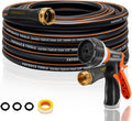 Heavy Duty Garden Hose – 5/8 Inch Flexible, Lightweight Hybrid Hose with 600 PSI Burst Pressure, Swivel Handle, and Durable Copper Male/Female Fittings (Black with hose sprayer, 50FT)