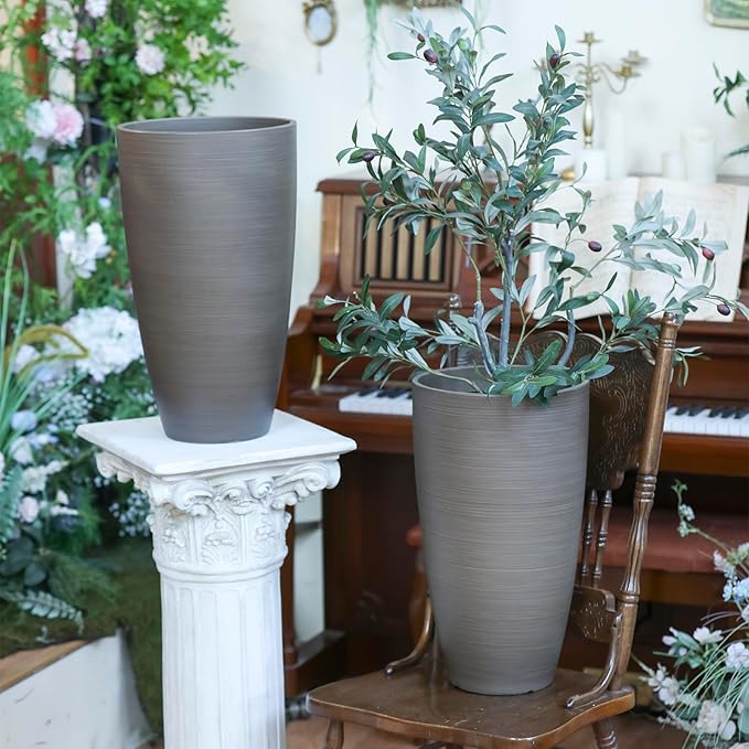 Heavy-Duty Plastic Plant Pots For Outdoor, Wooden Grain Finish Large Indoor Planter For Succulent,Roses,African,Violets,Pothos,Snake Plants,Flowers and Cactus Garden Decorations Planters Gift Choose