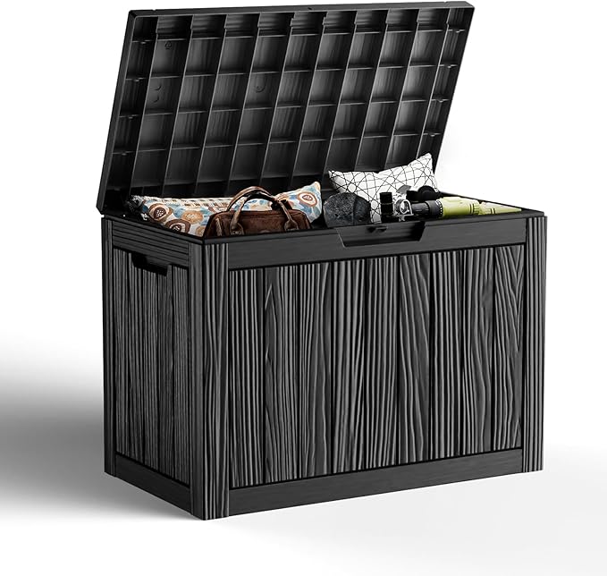 45 Gallon Resin Deck Box, Lockable Outdoor Storage Box for Patio Cushions Storage Furniture,Garden Tools, Pool Supplies, Weatherproof and UV Resistant (Black)