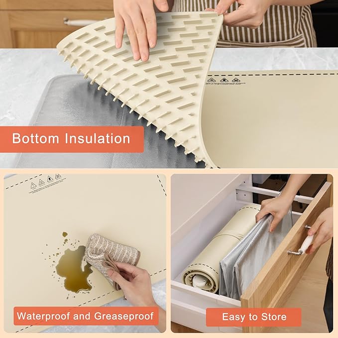 FYY Warming Mat for Food with Heat Resistant Pad, Prevent Countertop Cracks, Keep Meal Warm, Rapid and Full Surface Heating, 6 Temp Settings, 6H Timer, Upgraded Rollable Portable Food Warmer Mat Beige