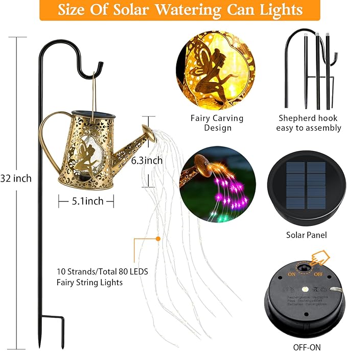 Solar Watering Can Lights, Fairy Gifts for Mothers Day Women Mom Grandma Birthday, Waterproof Outdoor Multicolor Garden Decor Large Hanging Solar Lantern Fairy Lights for Patio Porch Flowerbed Pathway