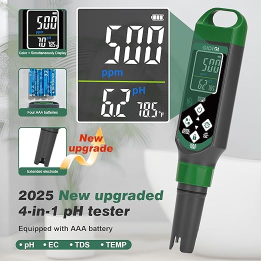 pH Meter Digital Display Color Screen 4 in 1 pH Tester pH EC TDS Temp Water Quality Test Pen Suitable for Home Planting Hydroponics Swimming Pool Drinking Water Brewing Hot Tub NFC DWC