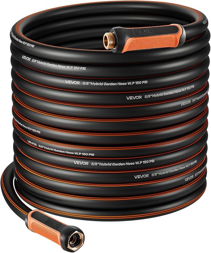 VEVOR Garden Hose, 100 ft 5/8" Heavy Duty 4-Layer Rubber Water Hose, 150PSI Working & 600PSI Burst, Flexible & Non-kink Outdoor Waterhose with 3/4" Fitting, Lightweight Hoses for Gardening Cleaning