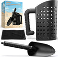 INCLY Sand Scoop & Shovel, Detecting Accessories for Kid & Adult Metal Detector, Sand Sifter Treasure Hunting & Digging Tool at The Beach & More, Black - Come with Mesh Bag