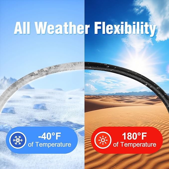200 ft Garden Hose, 5/8 in Heavy Duty Water Hose, Flexible and Durable, Lightweight Rubber Hybrid Hose, Leak-Free Connections, Male to Female 3/4'' Brass Fittings for Patio, Lawn, Black
