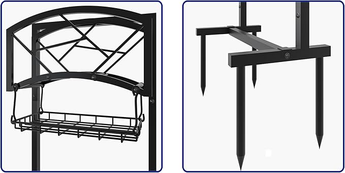 Fire Beauty Heavy-Duty Portable Garden Hose Holder with Storage Basket,80+ lbs Capacity, Modern Geometric Design, Holds 180ft 1/2" Hose,Dual Support Rods & Rustproof Screws