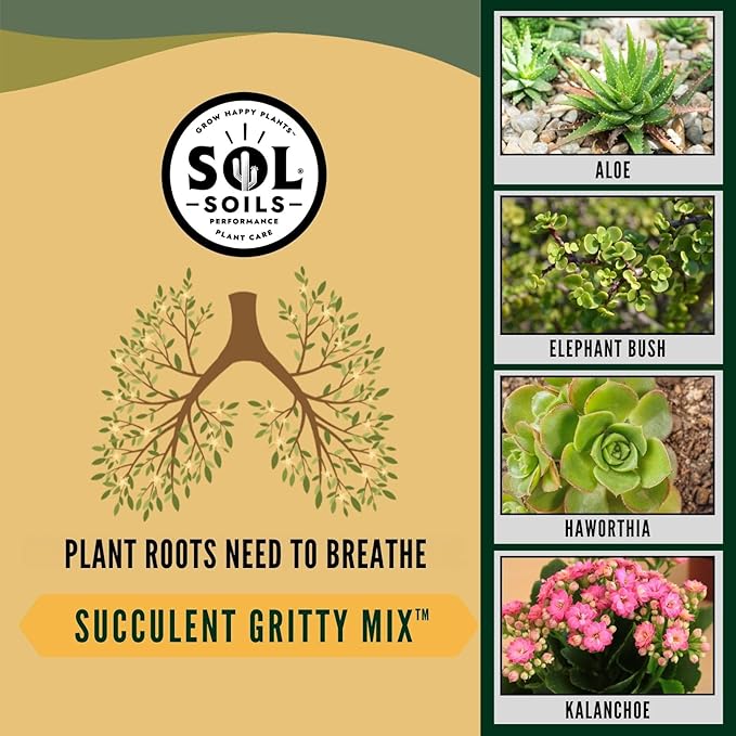 Sol Soils Succulent Gritty Mix - Fast Draining, Peat Moss Free, Perlite - 2 Quarts - Coconut Husk, Pumice