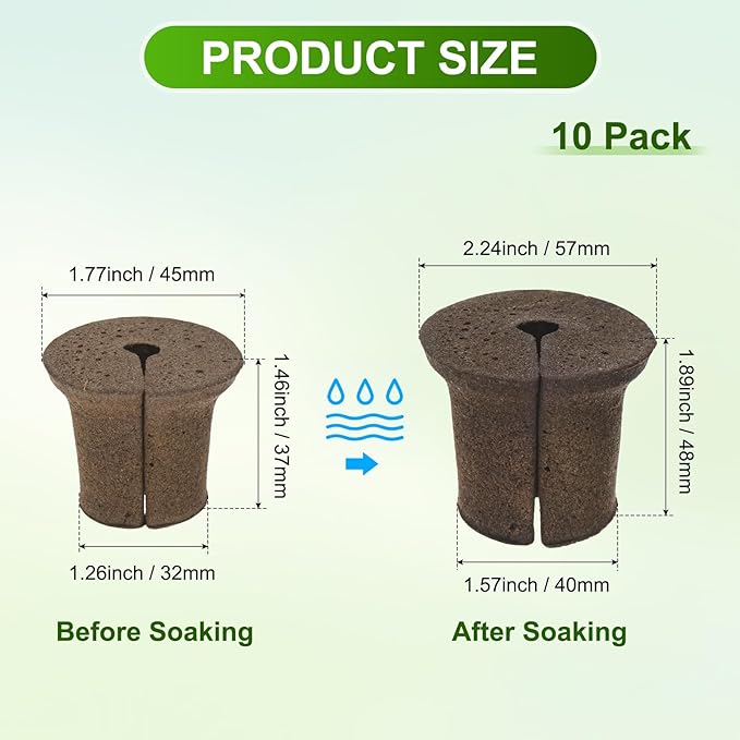 M METERXITY 10-Pack Grow Sponges, 2.2x1.6x1.9 Inch Replacement Root Growth Sponges Seed Pods for Plant Rooting/Seed Germination/Hydroponic Gardens System Supplies, Starter Plug for Seeds
