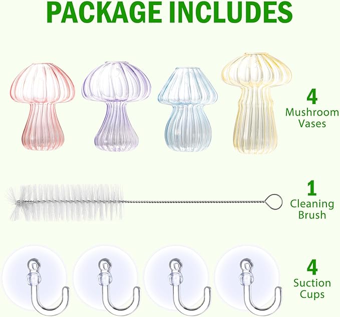 Window Propagation Stations, 4 pcs Colored Mushroom Plant Propagation Station with Suction Cups, Easy to Install Window Hanging Planer, Indoor No Nails Glass Vase Terrarium for Plants&Flowers
