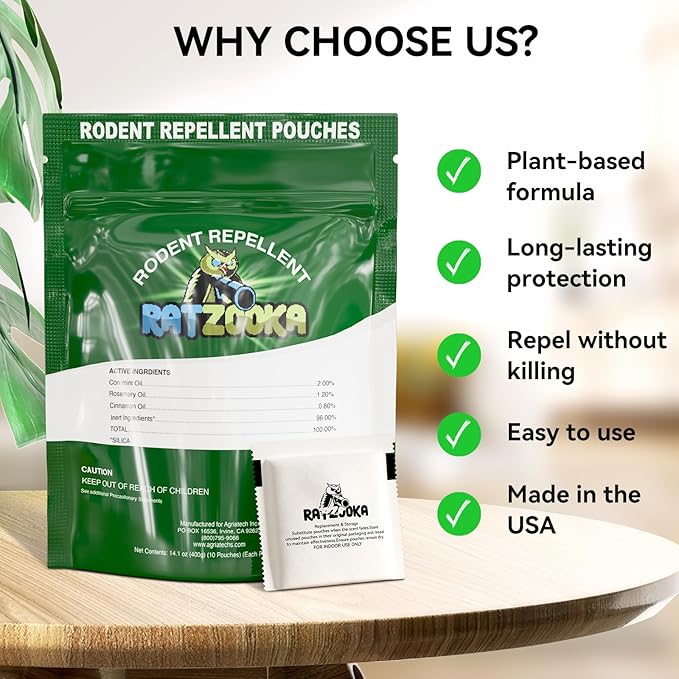 Mouse Repellent Pouches, Natural Formula with Peppermint & Rosemary Oil, Mice Repellent Indoor, Keep Mice and Rats Out of Your Home, Car, RV, Garage, Cabin (10 Pouches)
