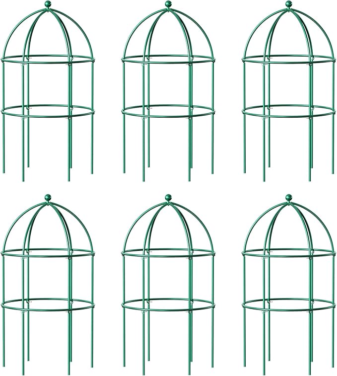 DoCred 6 Pack Plant Support Cage Large Peony Cages and Supports Peony Cage Obelisk Trellis for Climbing Plants Tomato Cages Plant Supports for Outdoor Plants Garden Decor, Green