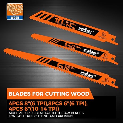 HORUSDY 20-Piece Reciprocating Saw Blades Set, 6 & 8 Inch Wood and Metal Cutting Blades with Storage Box, Multi-Size for Pruning, Wood, and Metal Cutting Tools