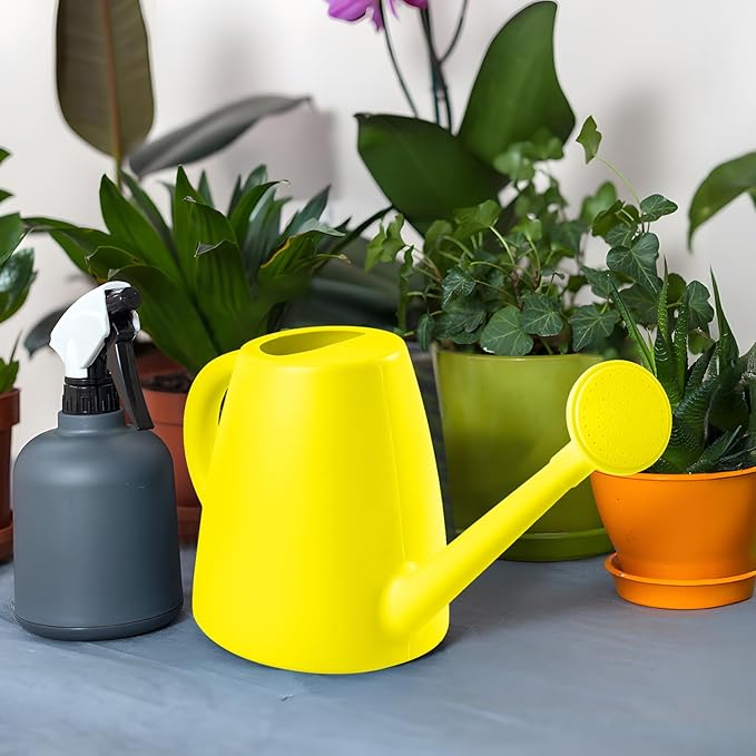 Heavy Plant Watering Can - Plastic Indoor and Outdoor - 1/2 Gallon - Yellow