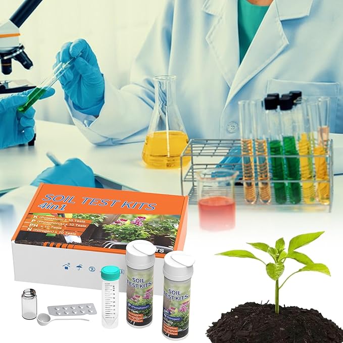 4-in-1 Soil Test Kit - 40 Tests for Nitrogen, Phosphorus, Potassium & PH, Garden Nutrient Tester Strips for Vegetable Plots, Lawns & Greenhouses