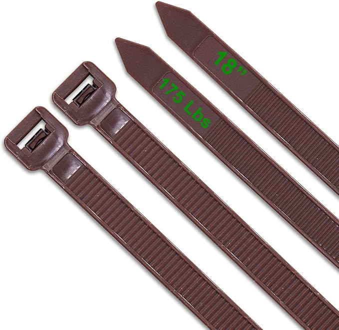 Cable Ties 18 Inch, Brown Zip Ties 40 Pieces, Thick 0.35 inch 175 Pounds Strength, Heavy Duty Outdoor Plastic Ties for Indoor Plants, Garden, Home