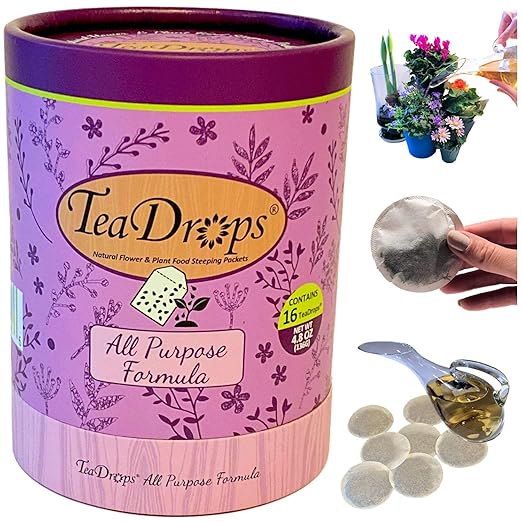 TeaDrops Organic All Purpose Plant Fertilizer – 16 Liquid Indoor House Plant Food Packets – Make up to 32 Gallons (Easy use in Watering Can & Containers, Ecofriendly)