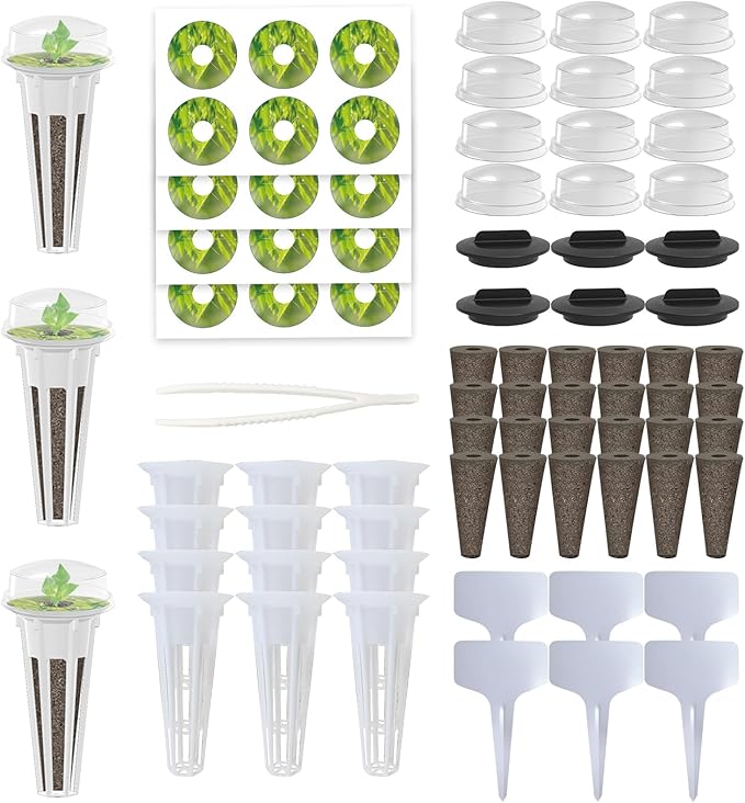 85Pcs Hydroponic Pods Supplies for Aerogarden Pods, Grow Anything Kit, Hydroponics Garden Accessories, 24 Grow Sponges 12 Grow Baskets 12 Grow Domes 24 Pod Labels 6 Spacers 6 Plant Labels 1 Tweezer