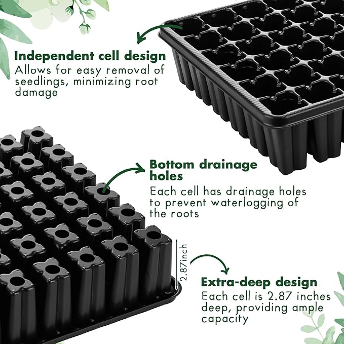 Baderke 8 Pack 2.8" Deep 54 Cell Seed Starter Trays, Thick Durable Plug Tray Big Cell Seed Starting Trays for 1015 Flat Tray Germination, 432 Cells Reusable Plant Propagation