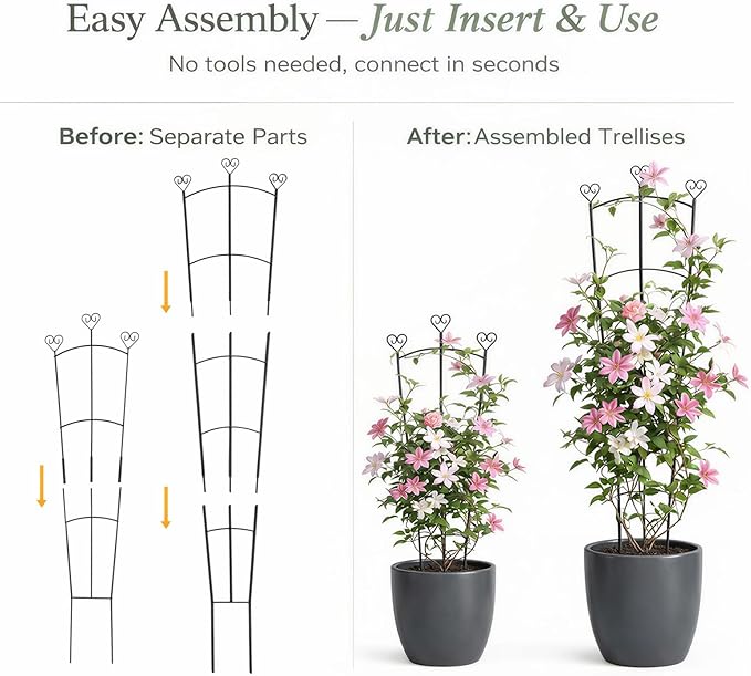 2 Pack Trellis for Climbing Plants Indoor, 31.5 Inch & 46.5 Inch Garden Plant Trellis for Climbing Plants Outdoor, Expandable House Plant Support for Pothos, Ivy, Monstera, Hoya, Black