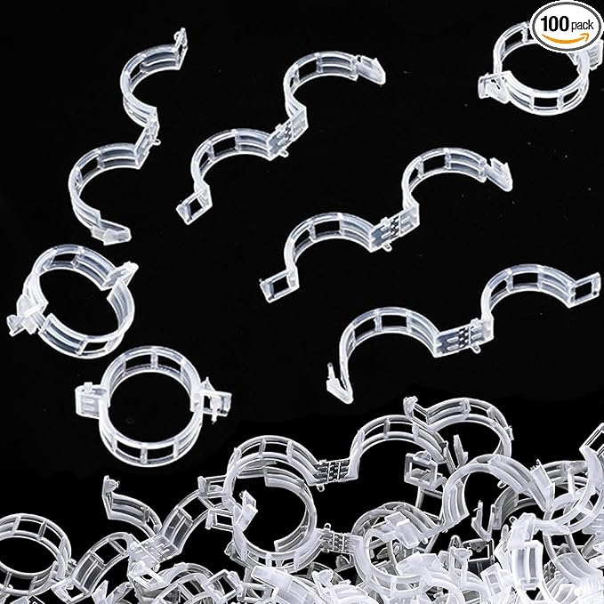 Secured Plastic Plant Clip, Plant Support Clips, Garden Clips for Climbing Plants, Plastic Trellis Clips Plant Support Clips Tomato Grape Vine Vegetables Plant Fixing Clips (100, White)