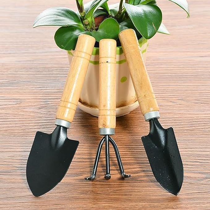 Garden Tools Set, 3 Pack Heavy Duty Gardening Tools Set Include Garden Shovel, Transplant Trowel and Hand Rake with Ergonomic Handle, Aluminum Alloy Lawn for Planting
