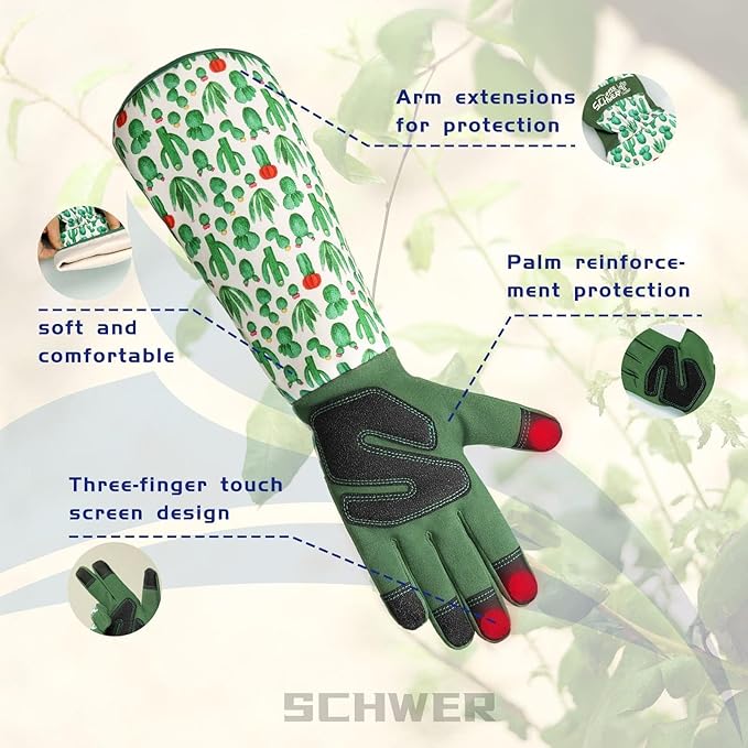 Schwer Gardening Gloves for Women, Rose Pruning Gloves with Forearm Protection, Touchscreen, Fingertip & Palm Strengthening, Breathable & Comfortable Long Garden Glove for Yard, Gardening Gifts, XL