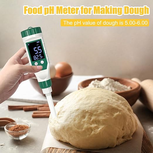 Digital pH Meter for Food, Food pH Tester with High Accuracy pH Probe for Sourdough and Bread, Food pH Meter for Canning, Meat, Cheese, Solid Samples and Water, 0.01 Resolution
