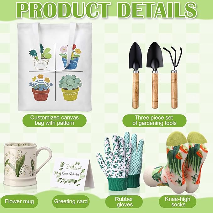 8 Pcs Plant Lover Gift Set for Women Gardening Gifts with Floral Canvas Tote Bag 12oz Coffee Mug Socks Garden Hand Tools Gloves Plants Themed Gift for Mother's Day Birthday Outdoor Women Plant Lover