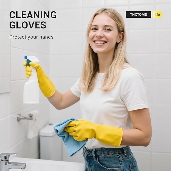 10 Pairs Rubber Cleaning Gloves, Reusable Household Dishwashing Gloves for Women Men, Kitchen and Bathroom Cleaning, Gardening, Pet Care, Extra Thickness, 20 Mil, 13", Heavy Duty, Non-Slip, L