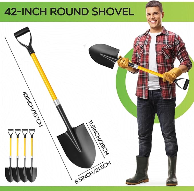 8 Packs Heavy Duty Digging Shovel Long Metal Shovel with Comfortable D Handle, Trenching Digging Spade for Garden Landscaping Construction, Snow Beach Sand (Water Drop)