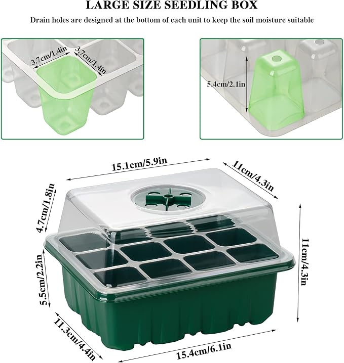 10 Pack Seed Starter Trays Seedling Tray, 120 Cells Humidity Adjustable Seed Starter Kit with Dome & Base, Greenhouse Germination Grow Trays Mini Propagator for Seeds Growing Starting