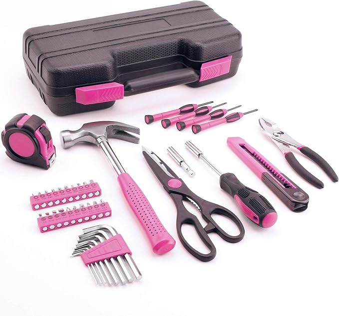 40-Piece All Purpose Household Pink Tool Kit for Girls, Ladies and Women - Includes All Essential Tools for Home, Garage, Office and College Dormitory Use
