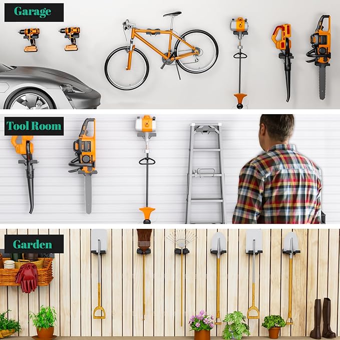 Weed Eater Hanger Garage Organizer Trimmer Rack, Weedeater Rack Wall Mount for Grass Trimmer, Garden Power Tool Holder Organizer for Grass Trimmer Hedge Trimmer (Black-1Pcs)