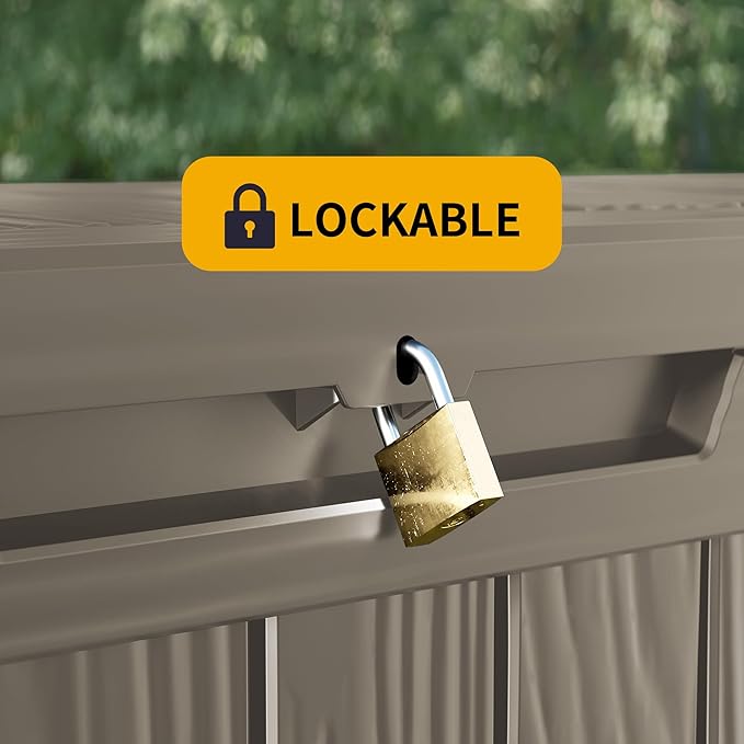 Outdoor Storage Box 180 Gallon Waterproof, Large Lockable Resin Deck Box Patio Storage Bin for Pool Accessories Cushion Furniture, Garden Tools, UV-Resistant Outside Delivery, Grey