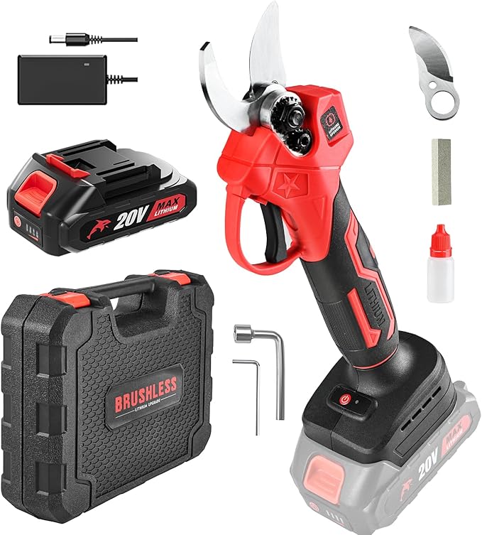 Electric Pruning Shears, 25mm 1" Cutting Diameter Cordless Power Pruner for Gardening with 2.0Ah Battery, Tree Pruner Branch Cutter