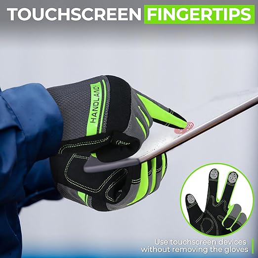 HANDLANDY Work Gloves Mens & Women, Utility Safety Mechanic Working Gloves Touch Screen, Flexible Breathable Yard Work Gloves (Extra Large, Green)
