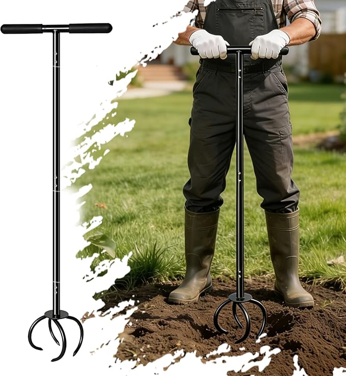 Amorest Heavy Duty Hand Tiller for Gardening, Long Handle Garden Claw Twist Tiller, Manual Soil Cultivator & Lawn Aerator for Raised Beds & Vegetable Garden – Powder-Coated Steel, Rust Resistant