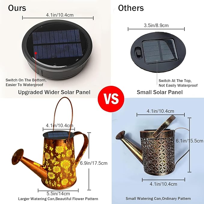 VOOKRY Solar Lights Outdoor Decoration, Large Retro Hanging Metal Solar Watering Can Lights Waterproof Sunflower Garden Decor Outside for Yard Lawn Patio Porch, Gifts for Women Mom Mother's Day