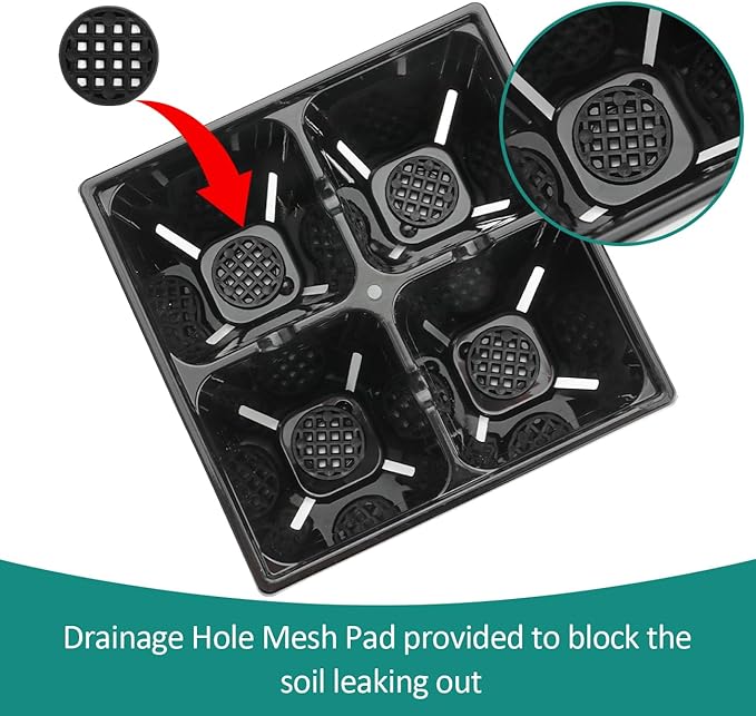 80 Pack Reusable 4-Cell Seed Starter Tray for Seedlings, Easy Watering Seed Starting Trays with Drainage Holes for Seed Germination and Plant Start, Fits Standard 1020 Trays, Black
