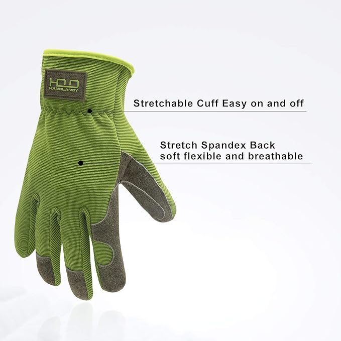 HLDD HANDLANDY Men Leather Gardening Gloves, Utility Work Gloves for Gardening, Yardwork, Construction, Mechanics