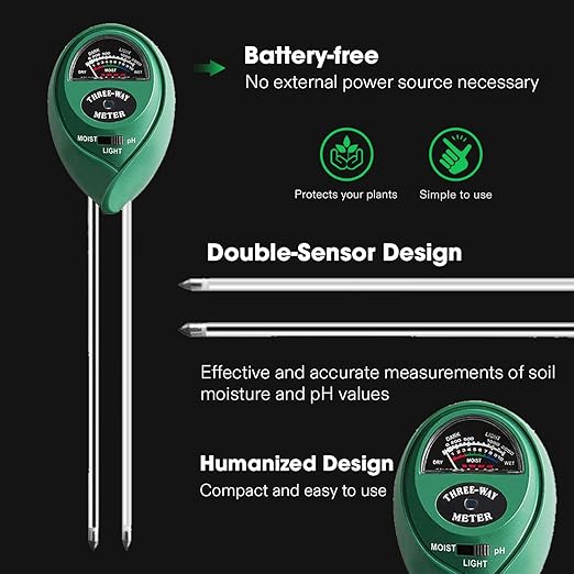 VIVOSUN PH Meter Digital PH Tester Pen and Soil Tester, 3-in-1 Plant Moisture Meter Light and PH Tester for Home, Garden, Lawn, Farm, Indoor and Outdoor Use